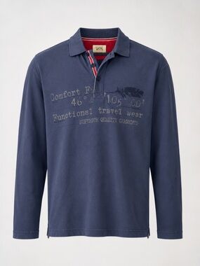 Long Sleeve Polo XXL Shirt Blue Functional Travel Wear Casual Top